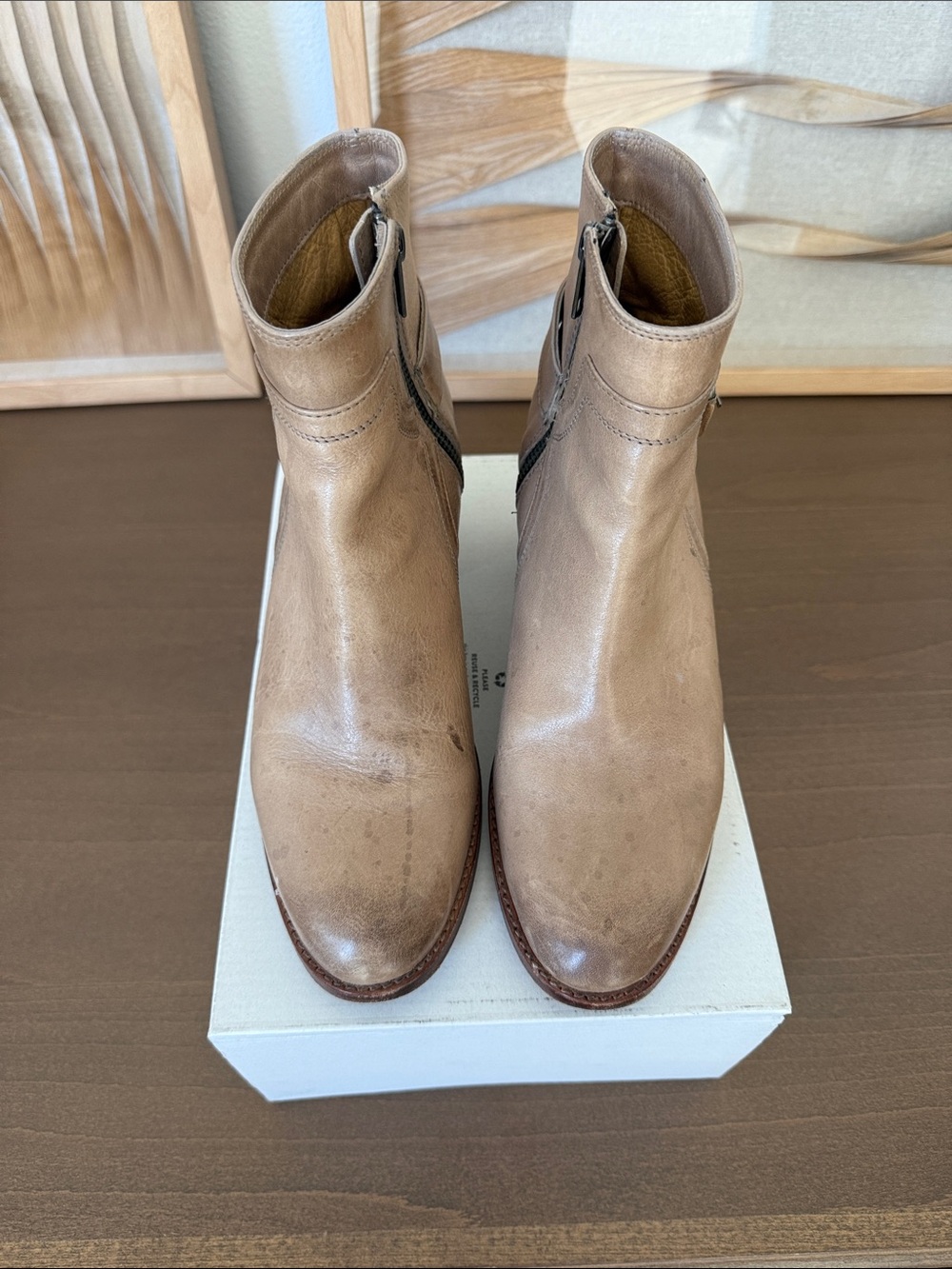 Frye Taupe Buckle Leather Ankle Boots